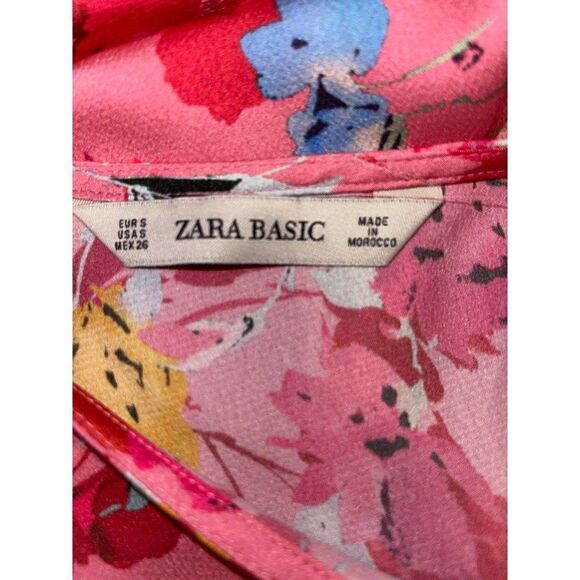 Zara Pink Floral Print Blouse with Elastic Cuffs Size Small - Picture 11 of 14